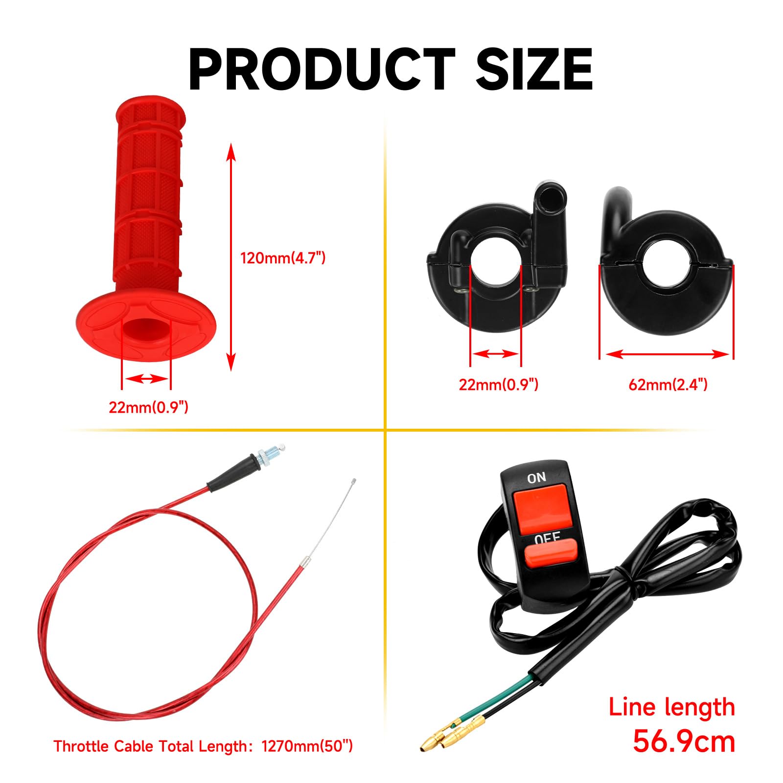 Hiaors Mini Bike Throttle Cable Handlebar Grips Kit Compatible With Coleman Ct200U Bt200X, 7/8 Throttle Assembly For Dirt Pit Bi