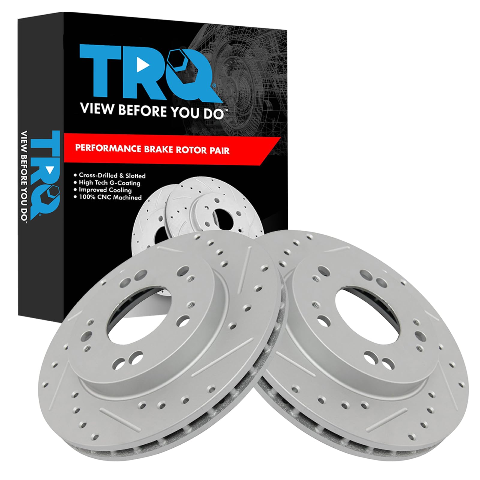 Trq Performance Disc Brake Rotor Drilled & Slotted G-Coated Front Pair
