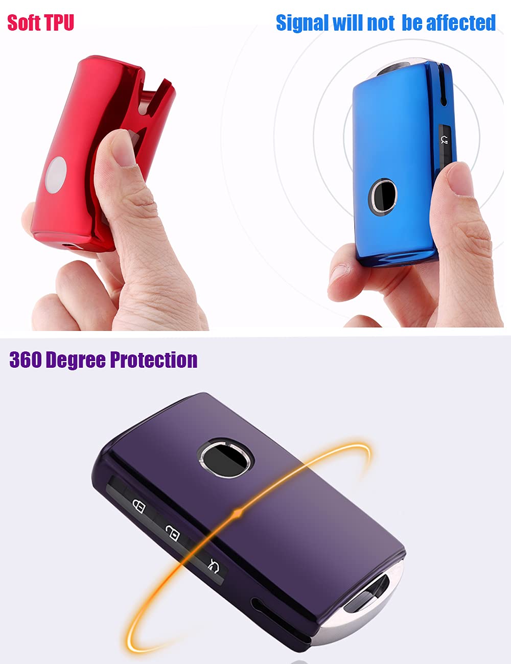 Horande Soft TPU Protector Key Fob Cover Case fit for 2019-2021 Mazda 3 6 CX-30 CX-5 CX-9 Keyless Entry Key Fob (Purple)