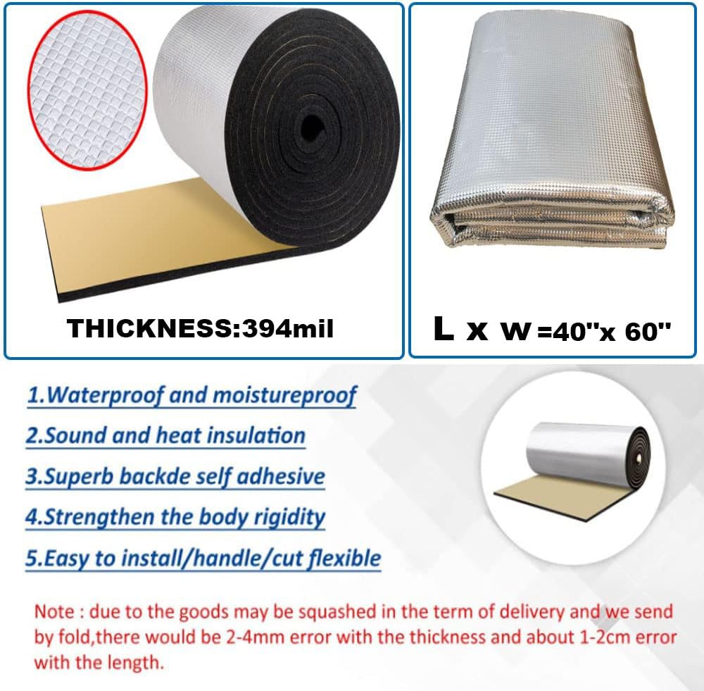 Car Heat Sound Deadening Insulation Mat -394mil 10.76sqft Automobile Sound Deadening & Heat Materials for Auto Hood Engine Roof