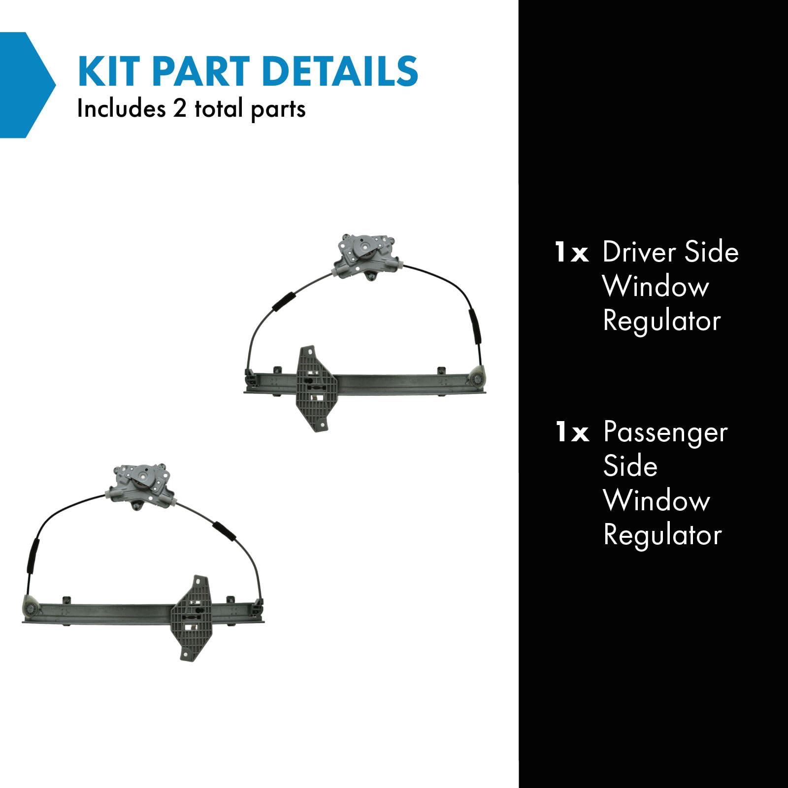 Trq Driver & Passenger Side Power Window Regulator Set Compatible With 2000-2005 Hyundai Accent Hy1350120 Hy1351120