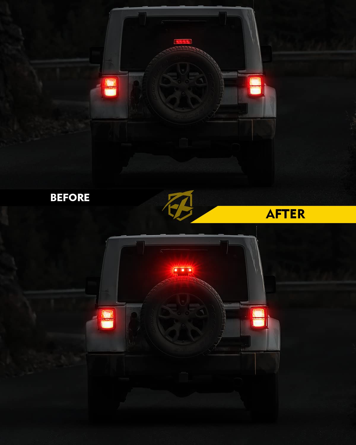Xprite Led Third Brake Lights With Modern Designed, Brighter High Mount Stop Tail Light Compatible With Jeep Wrangler Jk Jku 200