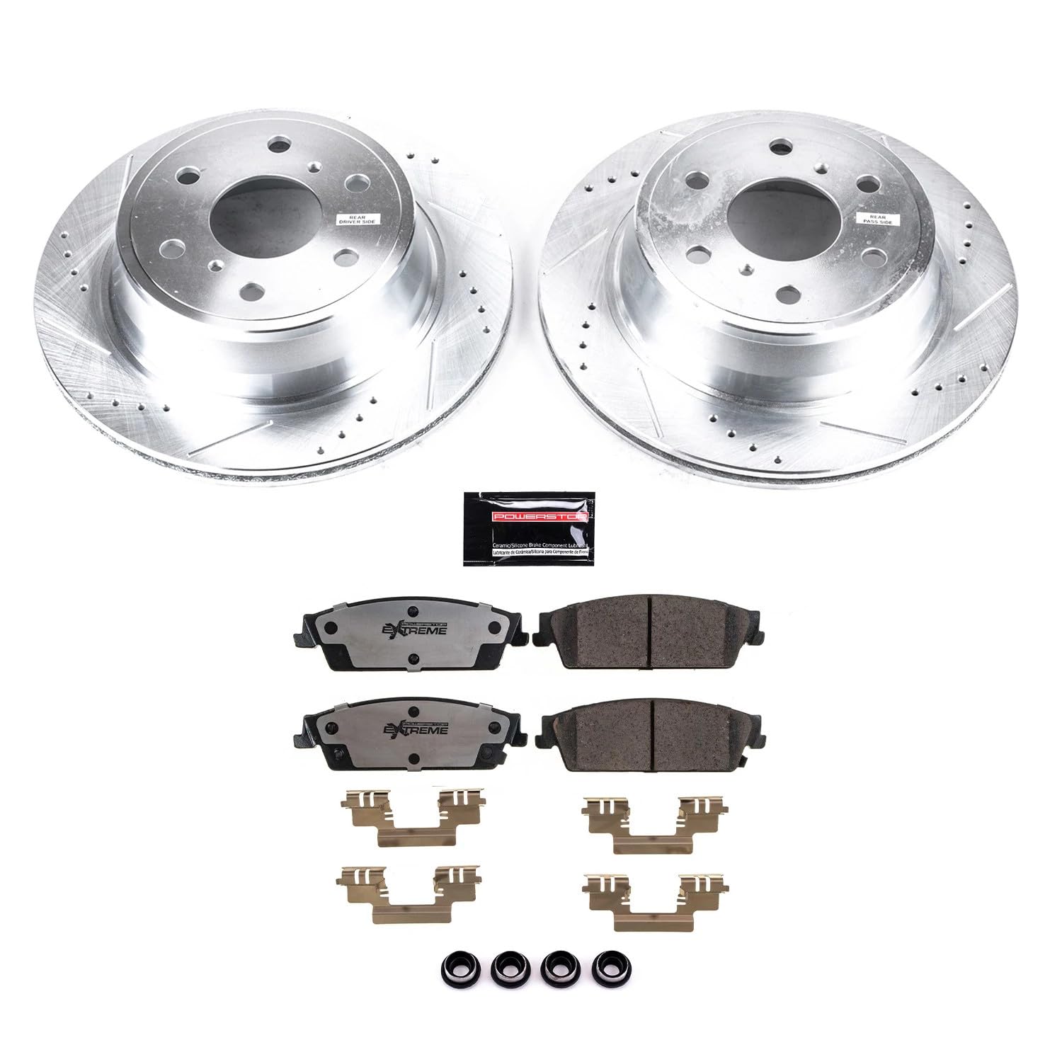 Power Stop K2083-36 Rear Z36 Truck & Tow Brake Kit Carbon Fiber Ceramic Brake Pads And Drilled And Slotted Brake Rotors For Escalade | Chevy Silverado 1500 Suburban 1500 Tahoe| Sierra 1500 Yukon 6 Lug