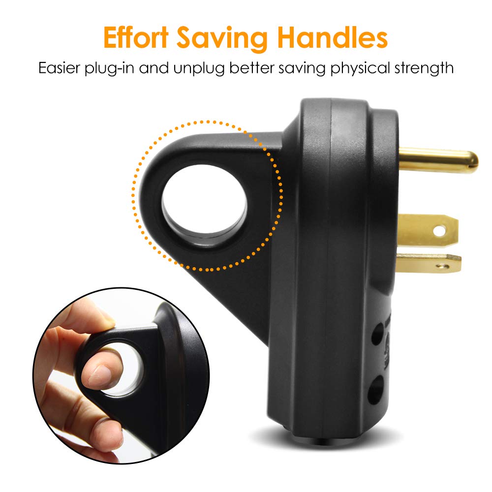 Opl5 30Amp Rv Replacement Male Plug - Heavy Duty Nema Tt-30P Replacement Rv Receptacle Electrical Plug With Easy Unplug Handle D