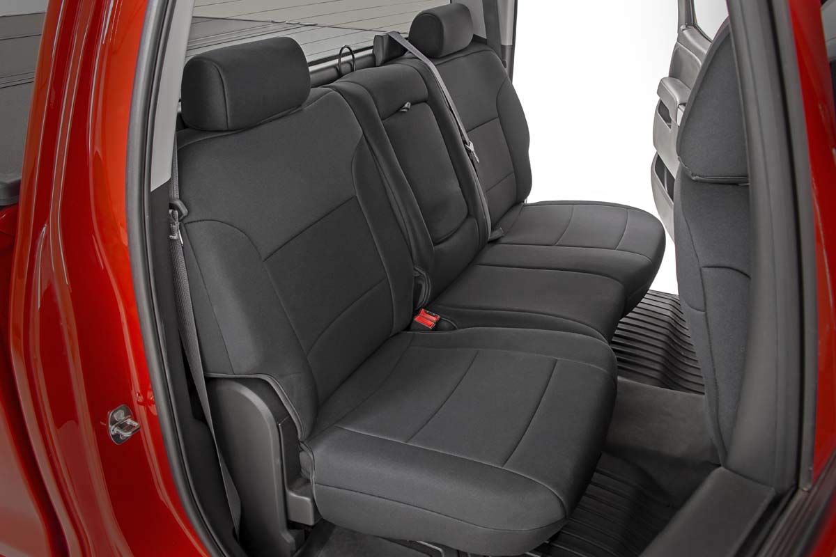 Rough Country Neoprene Seat Covers for Chevy Silverado/GMC Sierra 1500 (14-18) - UV & Water Resistant Silverado Seat Covers, Foam Padded Seat Covers for Trucks Full Set - Front & Rear Seat Covers