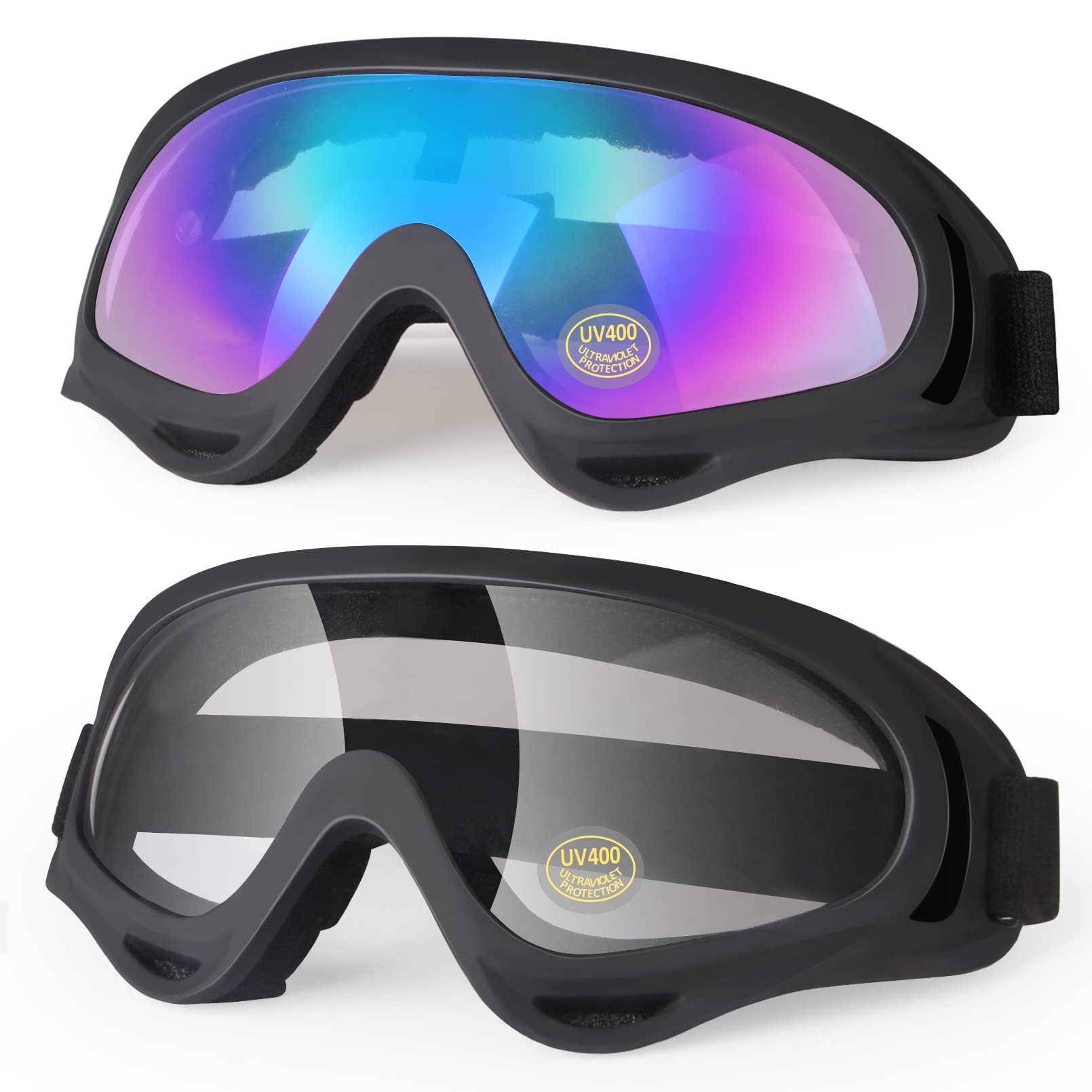 Lmavag Atv Goggles Dirt Bike Goggles Motorcycle Motocross Goggles Riding Off-Road Goggles Racing Mx Bike Goggles Ski Uv400 Anti-Fog Impact-Resistant Dustproof Goggles Kids Youth Adult Men Women 2 Pack