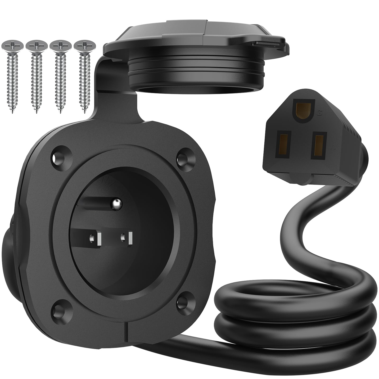 Paulinn Shore Power Inlet Plug 15 Amp, 125V Nema 5-15 Ac Power Inlet Port Plug W/Integrated 18'' Extension Cord And Waterproof B