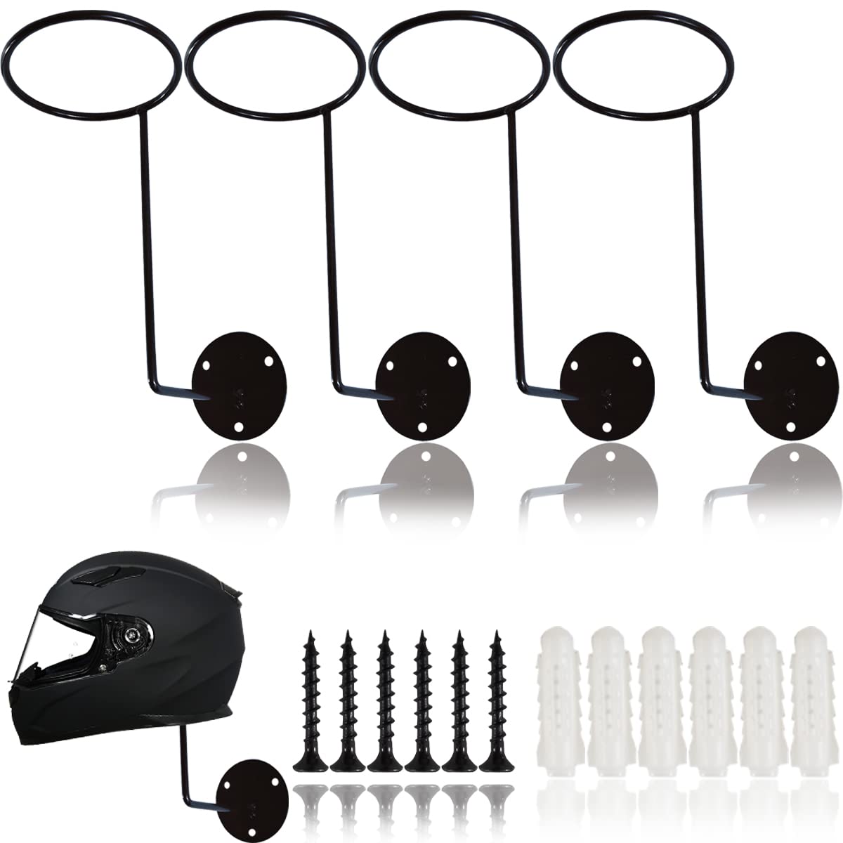 Tihood 4Pcs Helmet Holder, Metal Stand Wall Mounted Hanger Rack For Jacket, Hats, Multifunctional Helmet Rack, Motorcycle Accessories