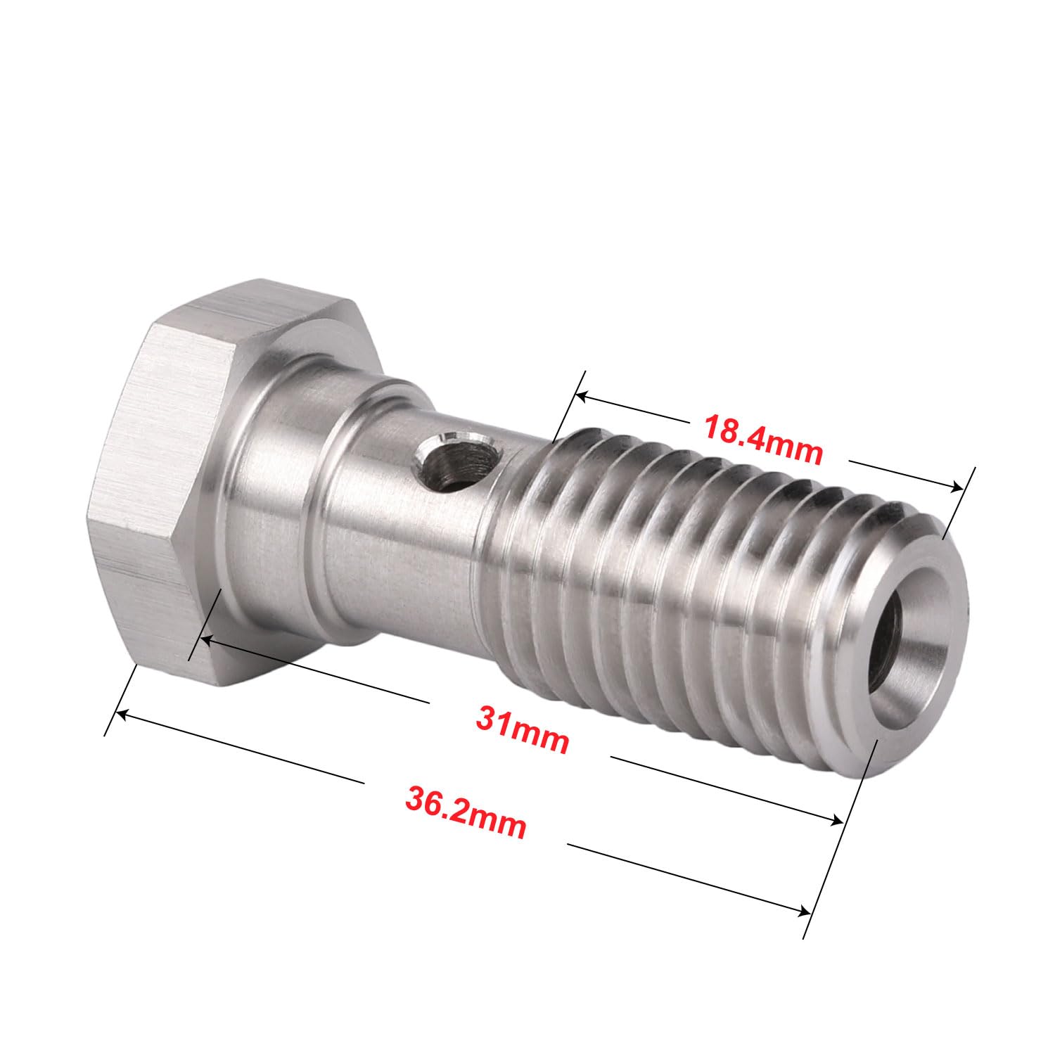 Podavelle M12X1.5 Metric Stainless Steel Single Banjo Bolt Brake Fitting Adapter 31Mm Long With Copper Washers
