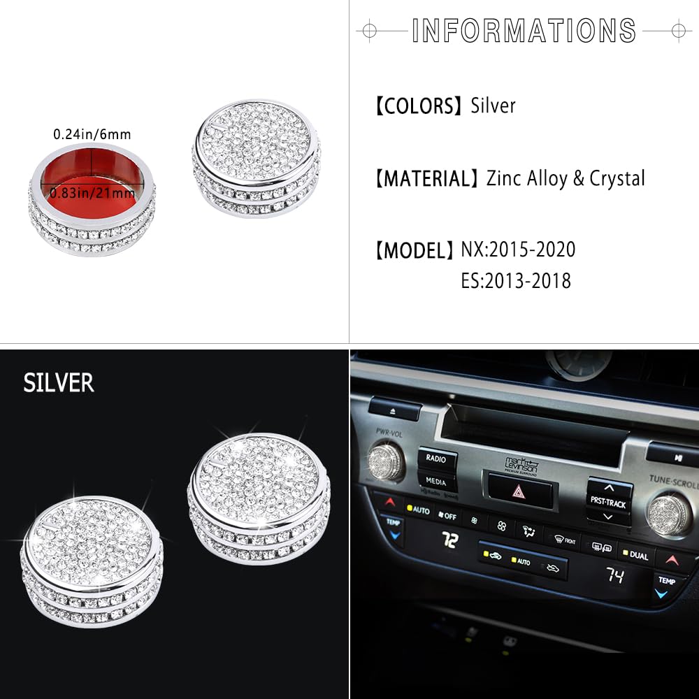 1797 Compatible Volume Knob Cap For Lexus Accessories Bling Parts Es Nx 300 350 2018 2019 Covers Decals Stickers Pwr Vol Tune Scroll Knob Interior Inside Decoration Women Men Crystal Cute Silver
