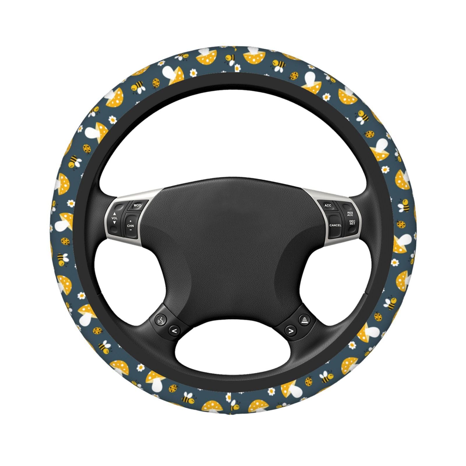 Cute Bee Mushroom Steering Wheel Cover for Women Men Girls Car Accessories Decor Anti-Slip Neoprene Auto Steering Wheel Covers P