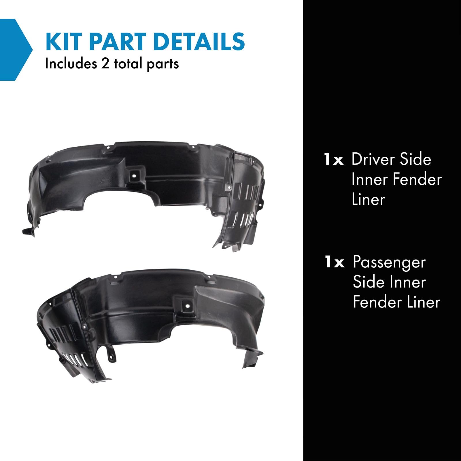 Trq Inner Fender Liner Set Compatible With 2004-2005 Mitsubishi Endeavor Mi1250108 Mi1251108
