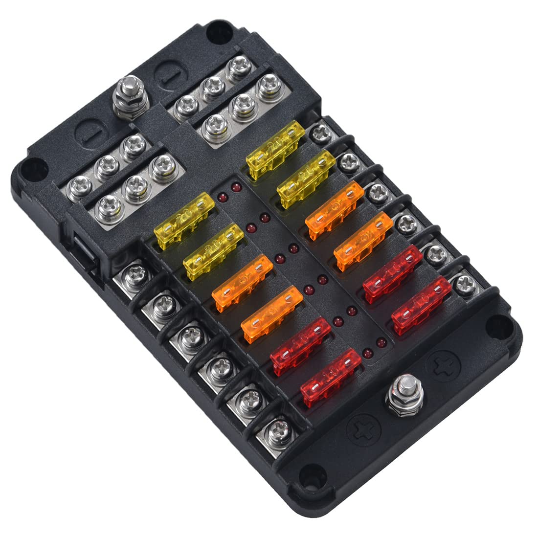 12 Volt Fuse Block, Marine Boat Fuse Block Waterproof 12 Way Automotive Fuse Box with 12 Ground Negative Busbar [100 Amp Max] [L