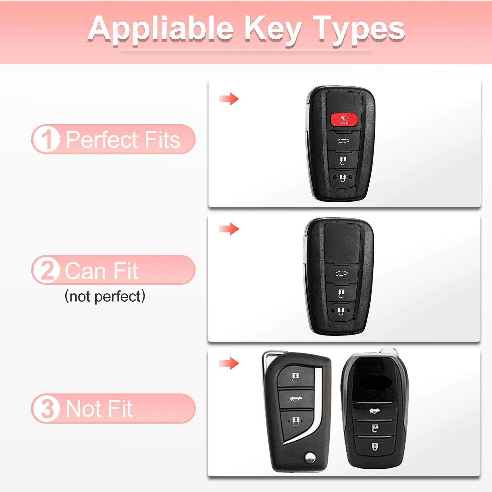 Pangpai Pink Key Fob Cover for Toyota, Soft TPU Key Case Protection with Bling Keychain Fit for 2018-2022 Camry RAV4 Highlander