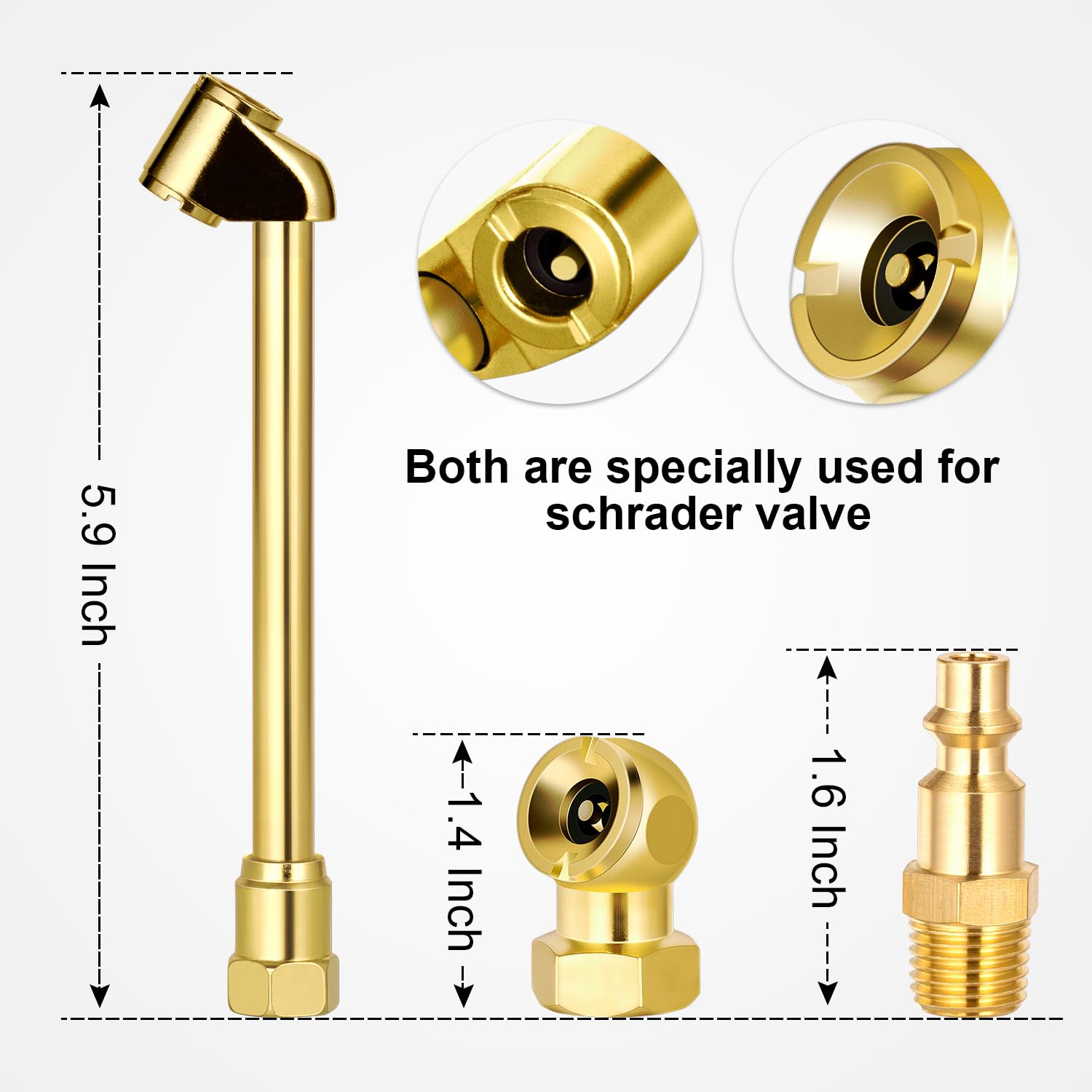 Lumiteco 5-Pack Dual Head Air Chuck Set, 1/4 Inch Female Npt Closed Ball Tire Chuck With 2 Standard Male Quick Plug, 2 Way Conne