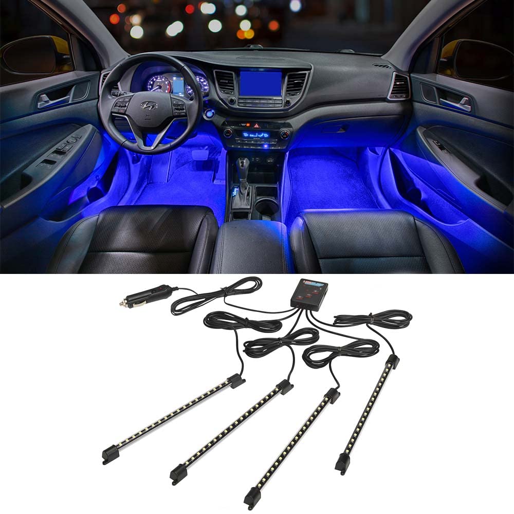 Ledglow 4Pc Blue Led Interior Footwell Underdash Neon Lighting Kit For Cars & Trucks - 7 Unique Patterns - Music Mode - 8 Bright