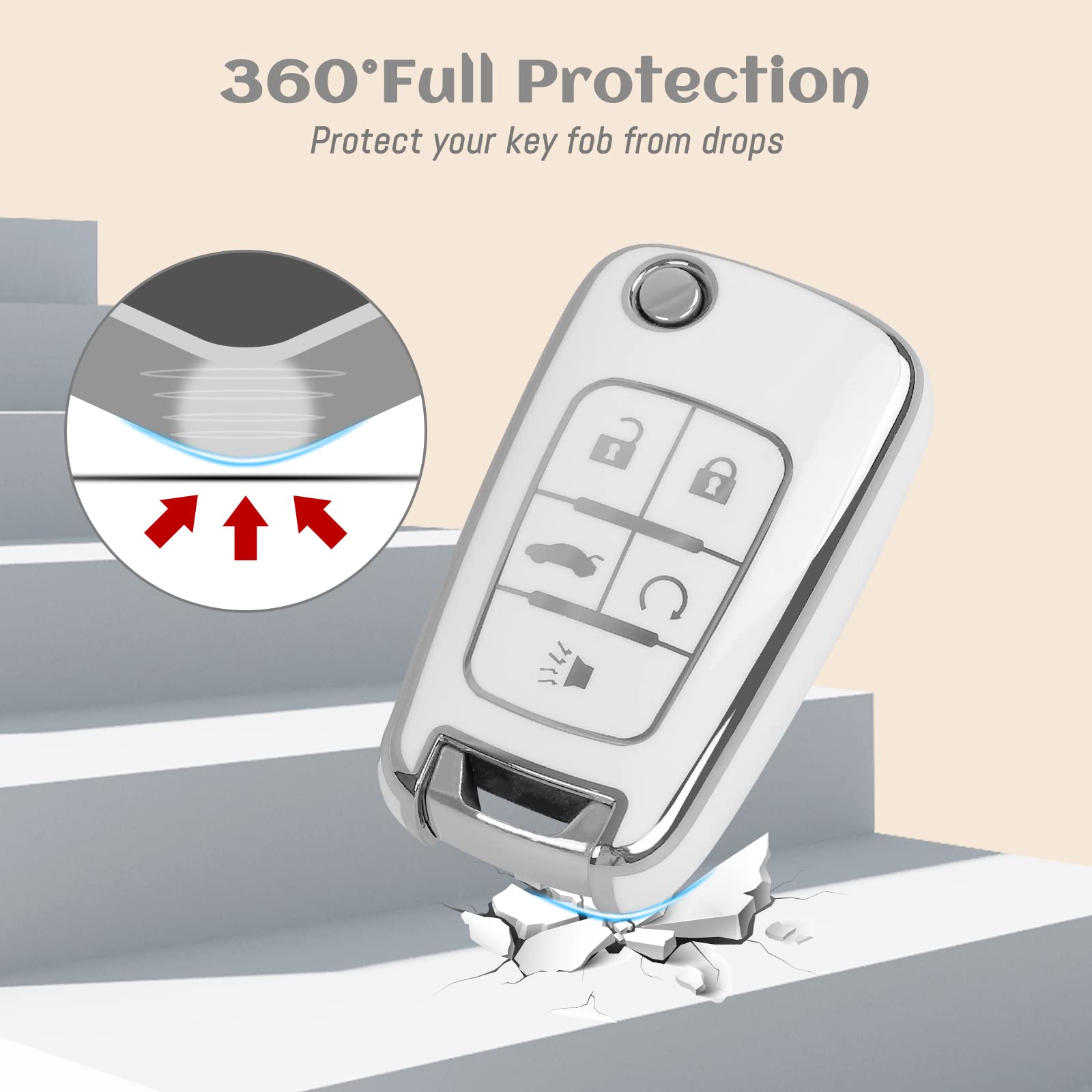 Key Fob Cover with Bling Lanyard, Compatible with Equinox Camaro Cruze Malibu Buick and Fit for GMC LaCrosse Regal Terrain Soft