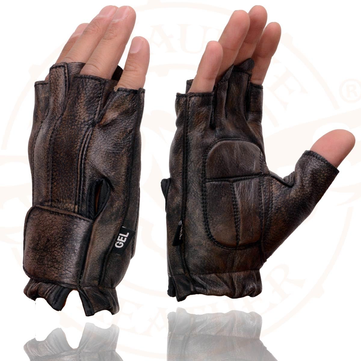 Milwaukee Leather MG7561 Men's Premium Brown Leather Gel Padded Palm Fingerless Motorcycle Hand Gloves - X-Large