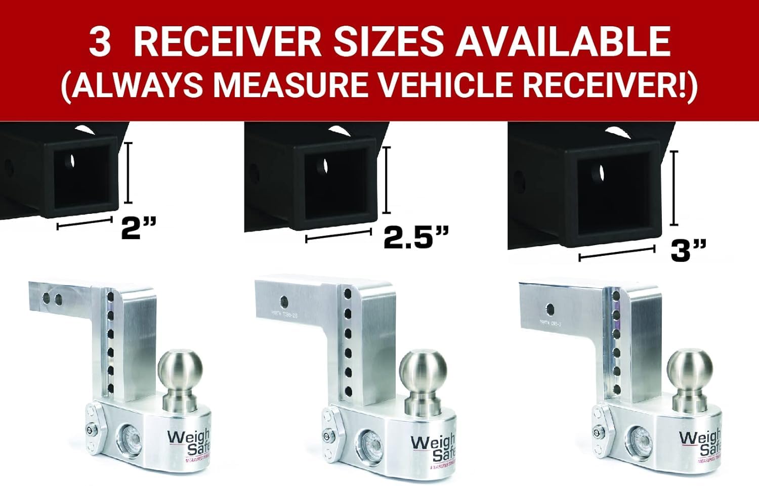 Weigh Safe Ws10-2.5-Ka 10'' Drop Hitch, 2.5'' Receiver 18,500 Lbs Gtw - Adjustable Aluminum Trailer Hitch Ball Mount W/ Built-In
