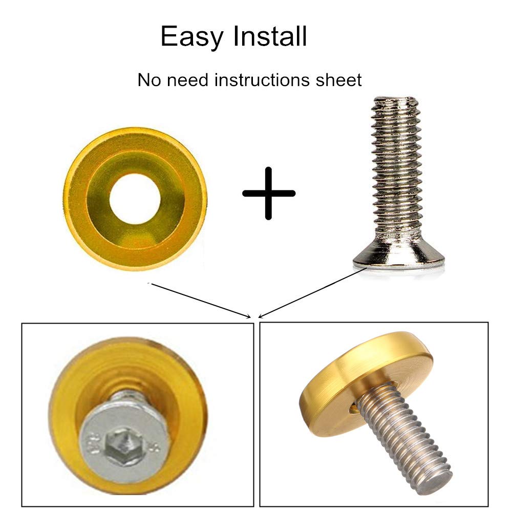 Ouhl 20Pcs Aluminum Bumper Fender Washer M6 T6 Grade Cnc Billet Engine Bay Dress Up Kit (Gold)