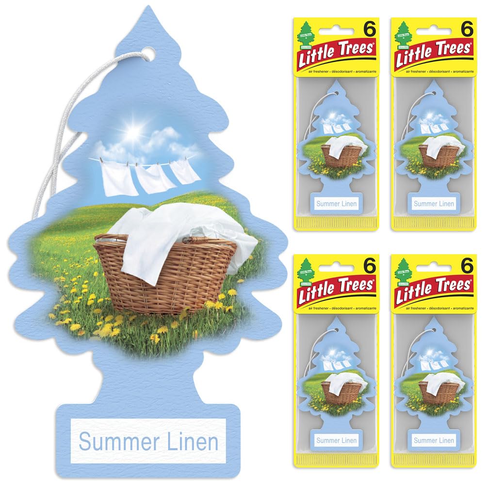 Little Trees Air Fresheners Car Air Freshener. Hanging Tree Provides Long Lasting Scent For Auto Or Home. Summer Linen, 24 Air F