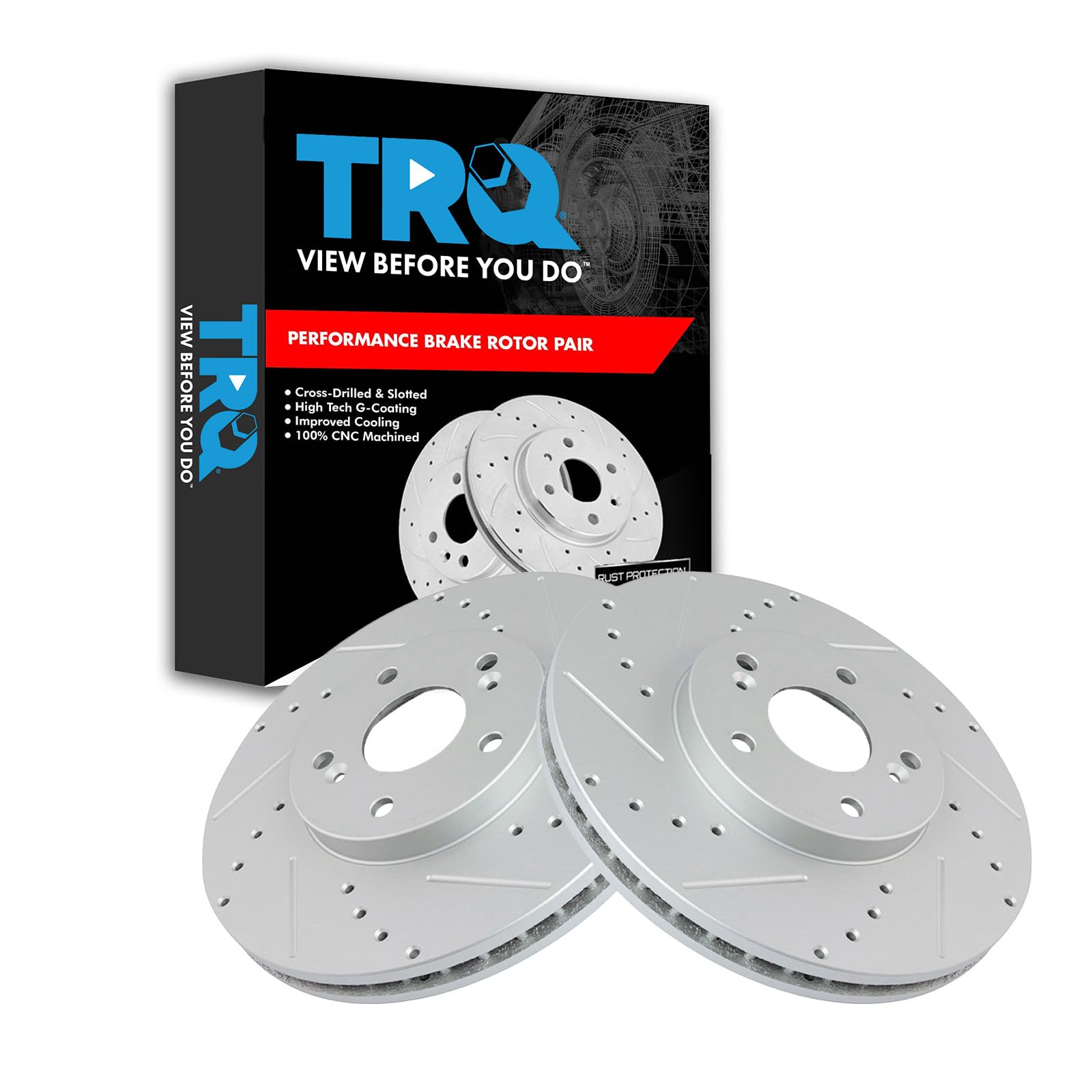 Trq Front Performance Brake Rotor Drilled Slotted Pair For 2003-2012 Honda Accord / 2001-2003 Cl / 2001-2006 Mdx / 1999-2004 Ody
