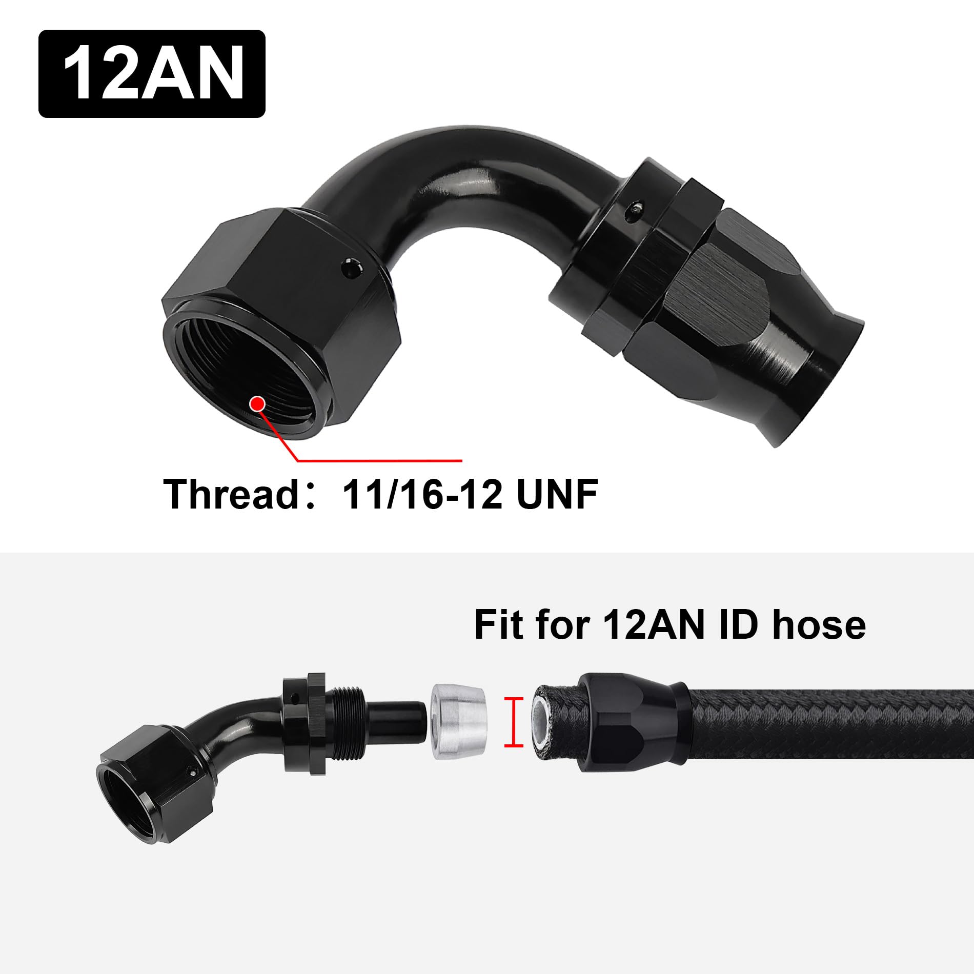 Evil Energy 12An Ptfe Hose End Fitting 90 Degree Black For Ptfe Hose Only 2Pcs