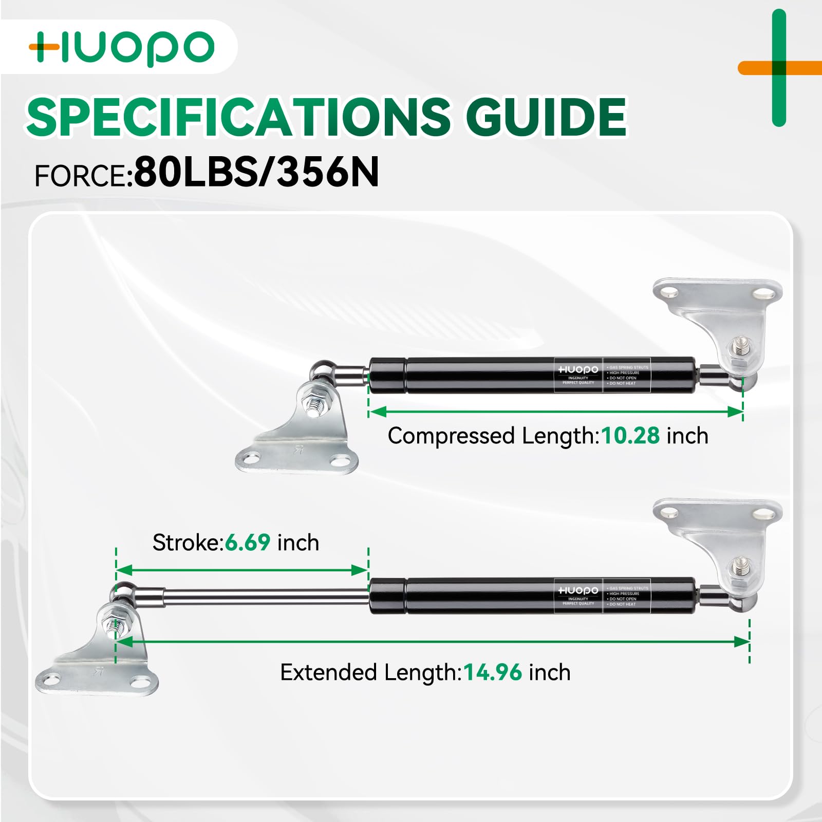 Huopo 15 Inch 80Lb/356N Gas Shock Strut Spring Lift Support For Cabinet Door Rv Bed Tv Cabinet Basement Door Boat Floor Cover Ha