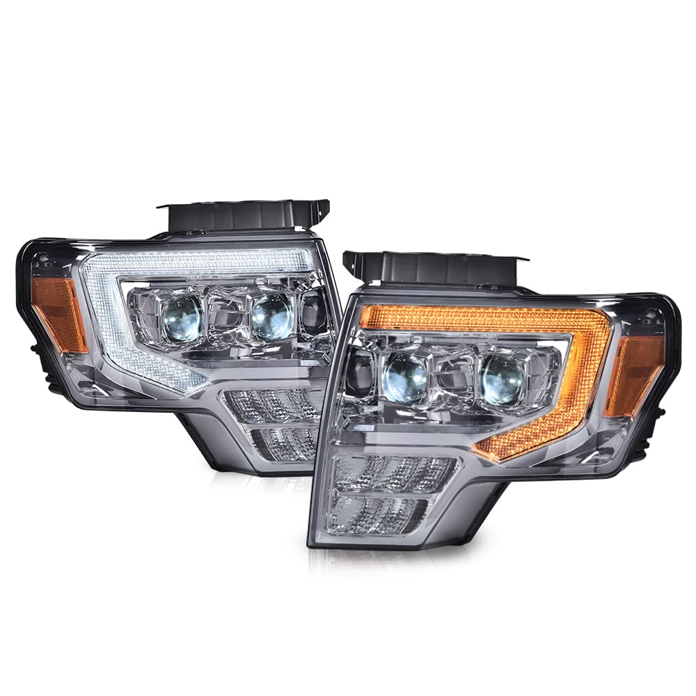 Pit66 Headlight Headlamp Assembly Compatible With Ford F150 2009 2010 2012 2013 2014 (Smoky Lens Clear Housing Amber Reflector,