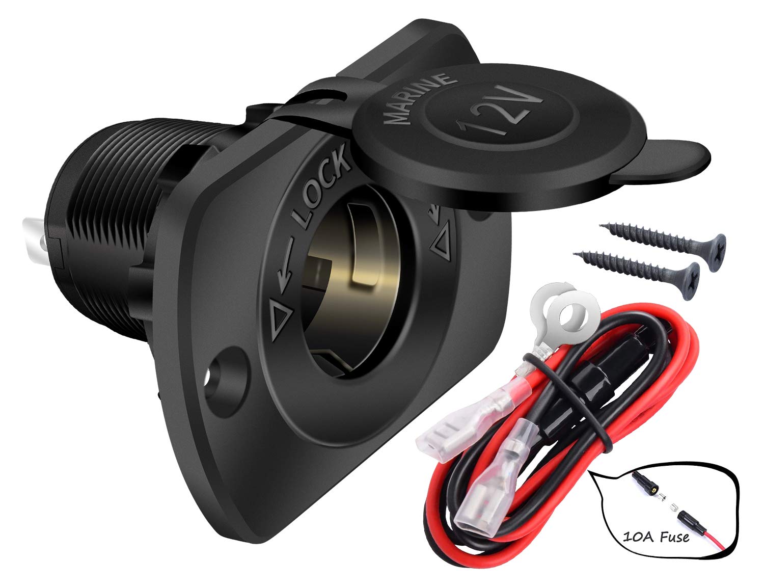 DaierTek 12V Cigarette Lighter Socket Replacement Female Connector DC Socket Power Outlet Cigarette Lighter Outlet with Wire Fus