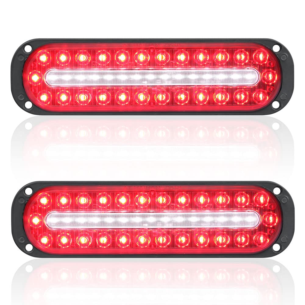 AT-HAIHAN Pack of 2 Oval Red LED Trailer Stop Brake Turn Signal Tail Lights with White Reverse Light, DOT Compliant Waterproof S