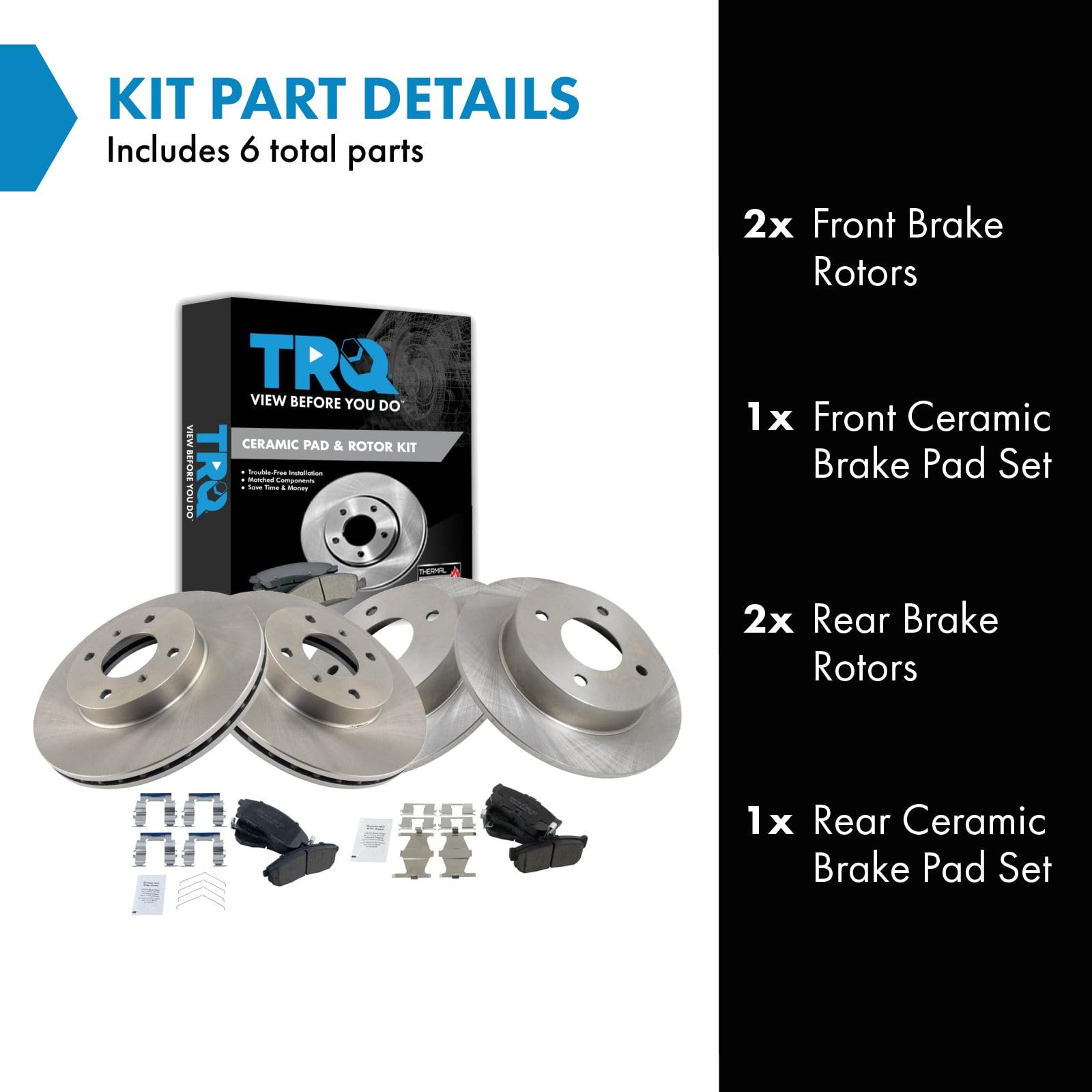 Trq Front And Rear Brake Pad & Rotor Kit Brake Pads Brake Rotor Ceramic Compatible With 1999-2001 Infiniti G20 1993-2001 Nissan