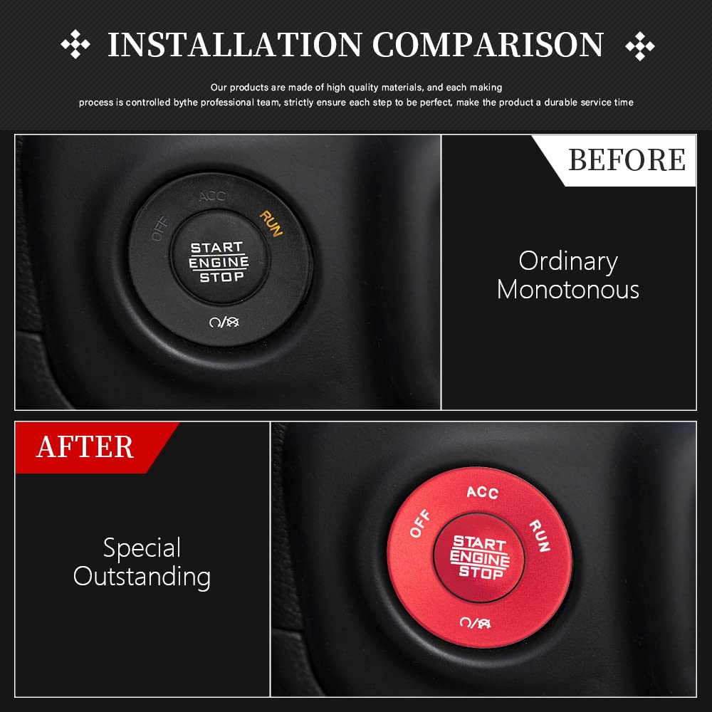 LECART Red Start Engine Stop Button Cover Stickers for Jeep Wrangler JL JLU Gladiator JT 2020-2022, Aluminum Ignition Button Stickers