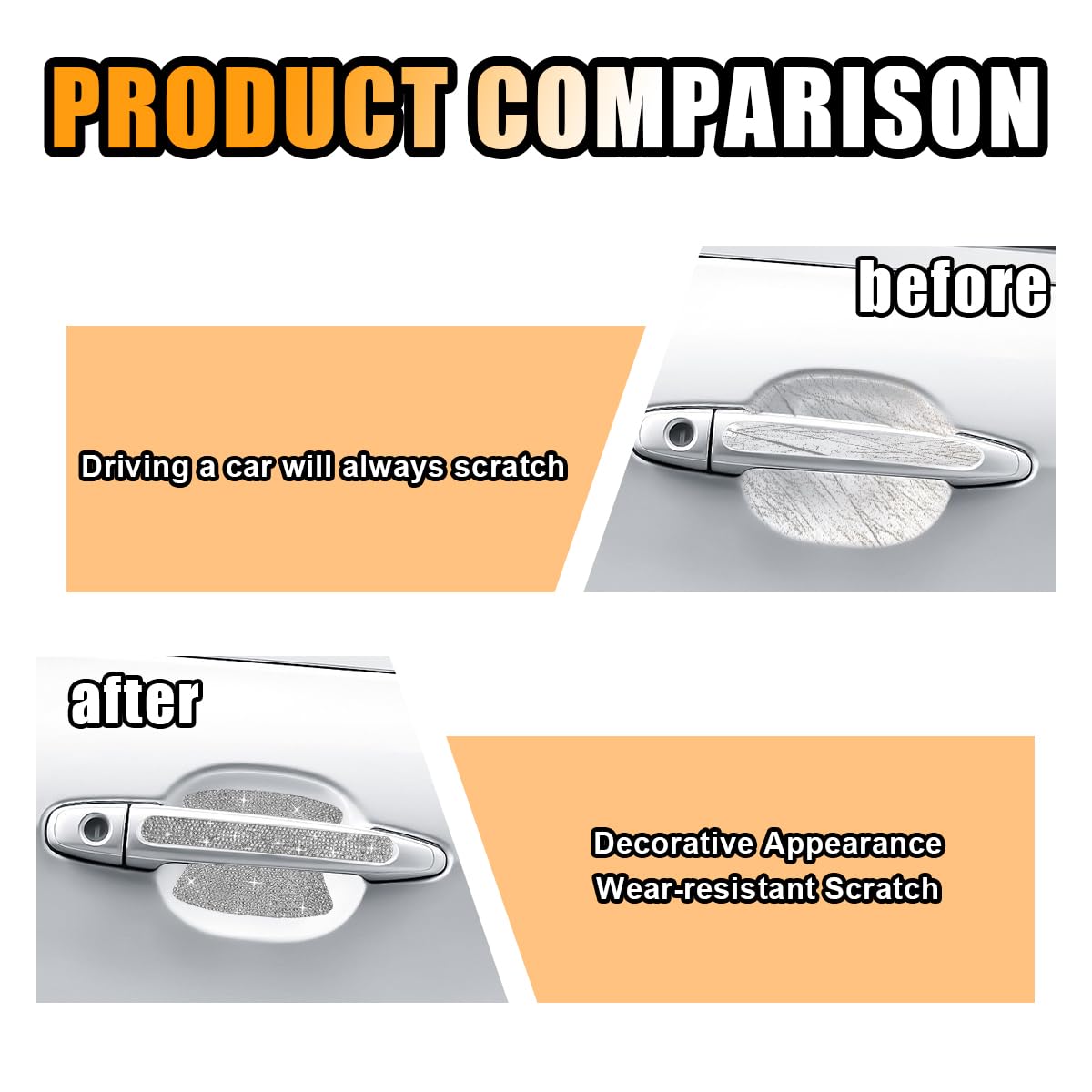 Bling Car Door Handle Protector, Bling Car Door Handle Sticker Anti-Scratch, Universal Car Door Handle Protective Cover, Shiny R