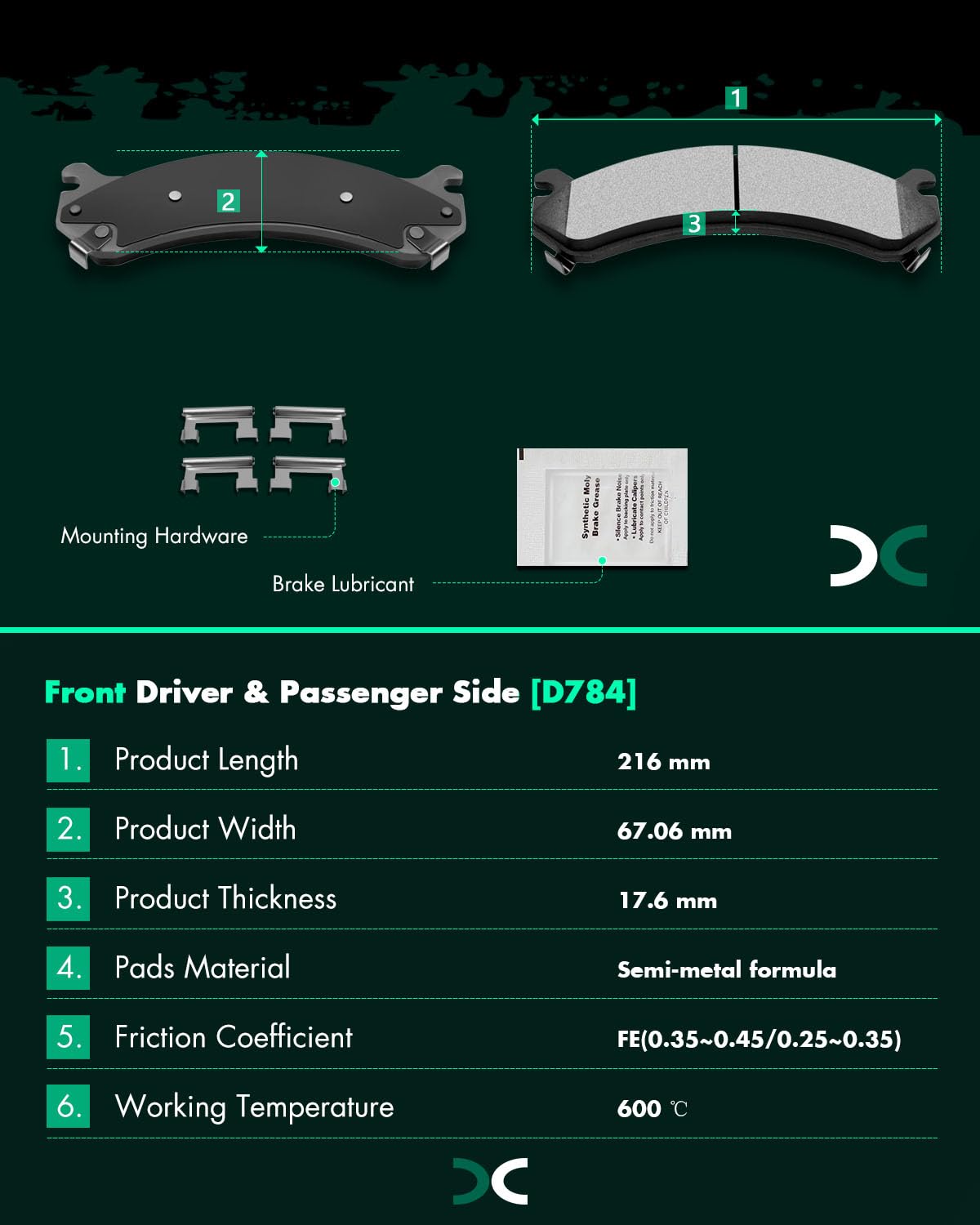 Scitoo D784 Front Semi-Metal Brake Pads Sets Fit For Cadillac,For Chevy,For Gmc,For Hummer