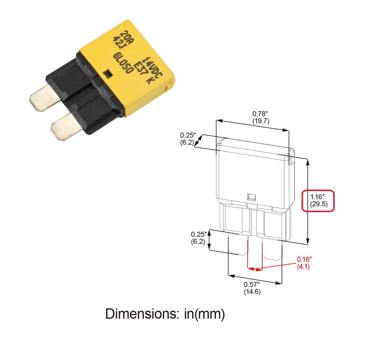 Gloso E37 Auto (T1) Reset Low Profile Atc/Ato Circuit Breakers - (20A - 3 Pack)