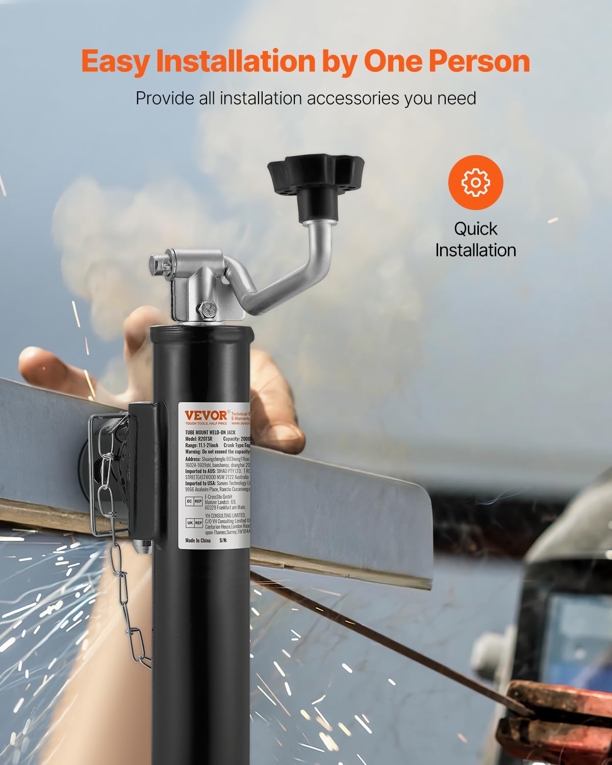 VEVOR Trailer Jack, 2000 lbs Dynamic Load Capacity, Weld-on Pipe-Mount Swivel, 10 Lift Stand With Handle for RV, Horse, Utilit