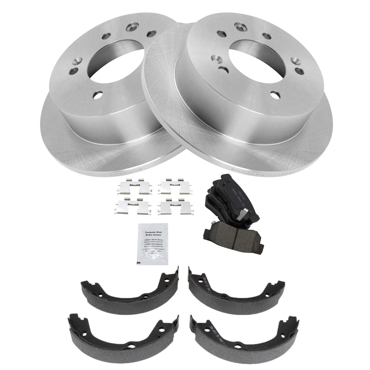 Trq Rear Brake Pad & Rotor Kit Brake Pads Brake Rotor Parking Brake Shoe Set Ceramic Compatible With 2007-2010 Hyundai Elantra