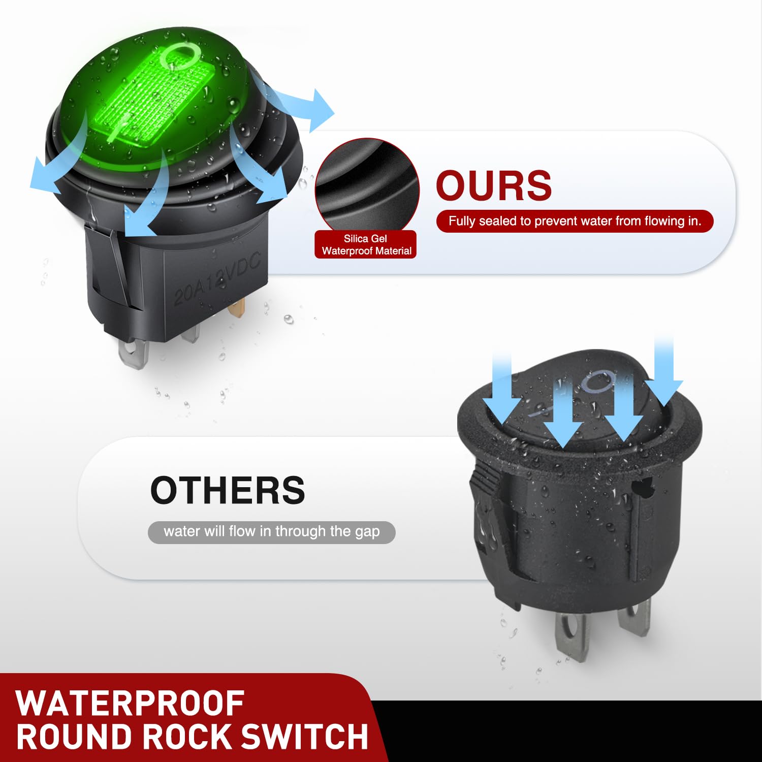 Nilight 5Pcs Waterproof Round Rocker Toggle Green Led Switch 12V 20A 3 Pin On Off Spst For Car Truck Boat Marine Automotive Rv W