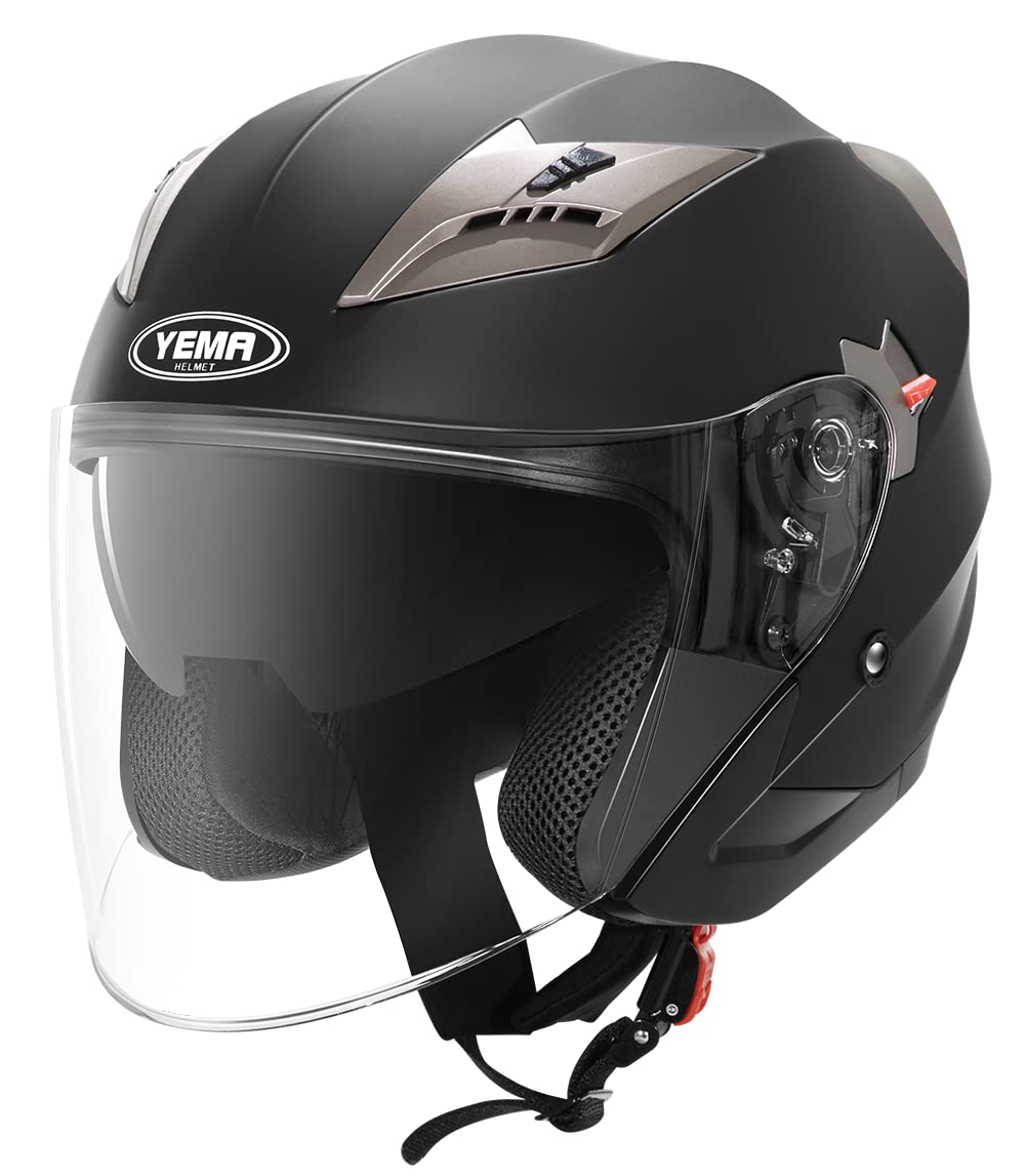 Motorcycle Open Face Helmet DOT Approved - YEMA Helmet YM-627 Motorbike Moped Jet Bobber Pilot Crash Chopper 3/4 Half Helmet wit