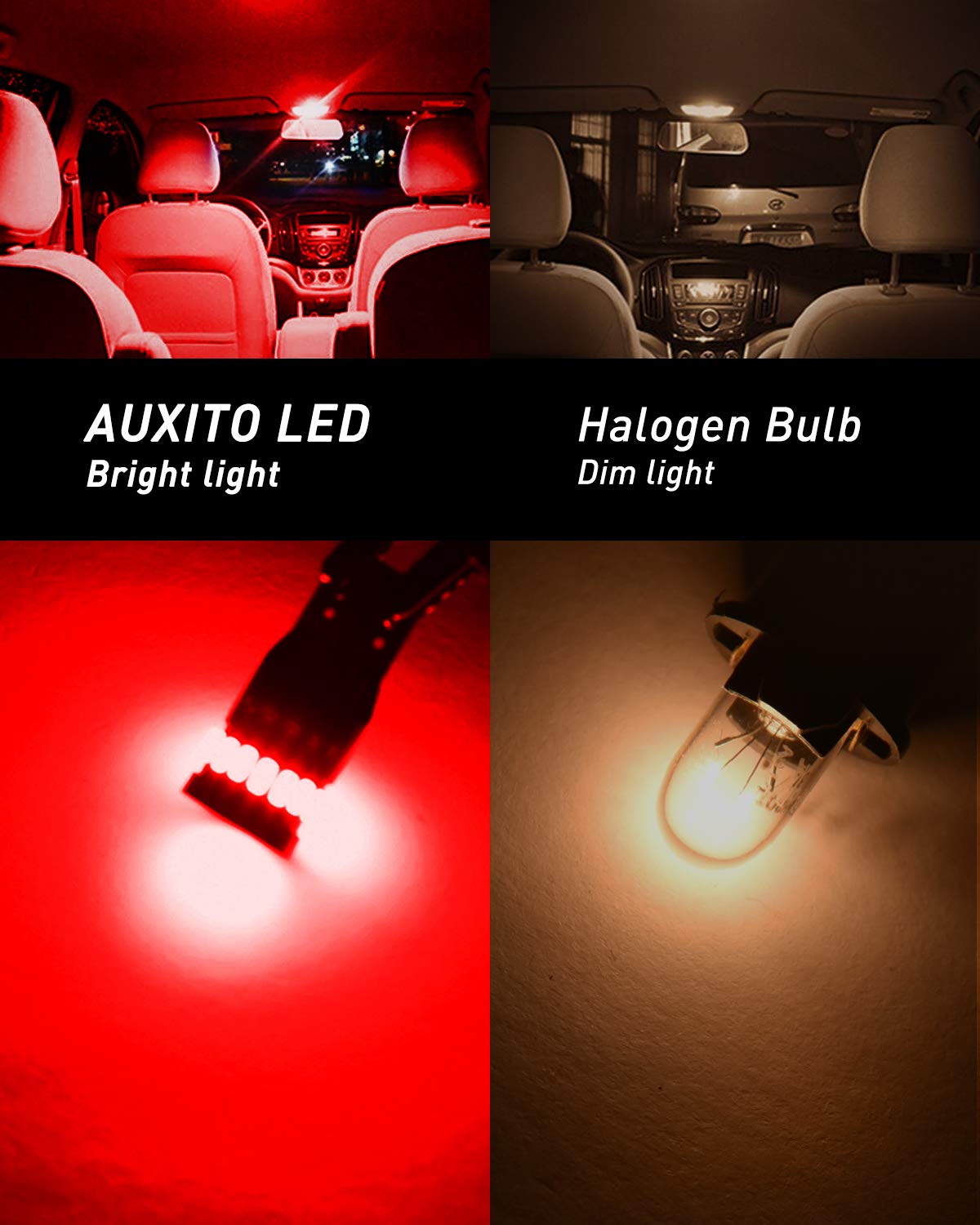Auxito Brilliant Red Led Light 168 175 194 2825 W5W T10 24-Smd 3014 Chipsets For Car Powersport Accessory Dome Map Door Courtesy