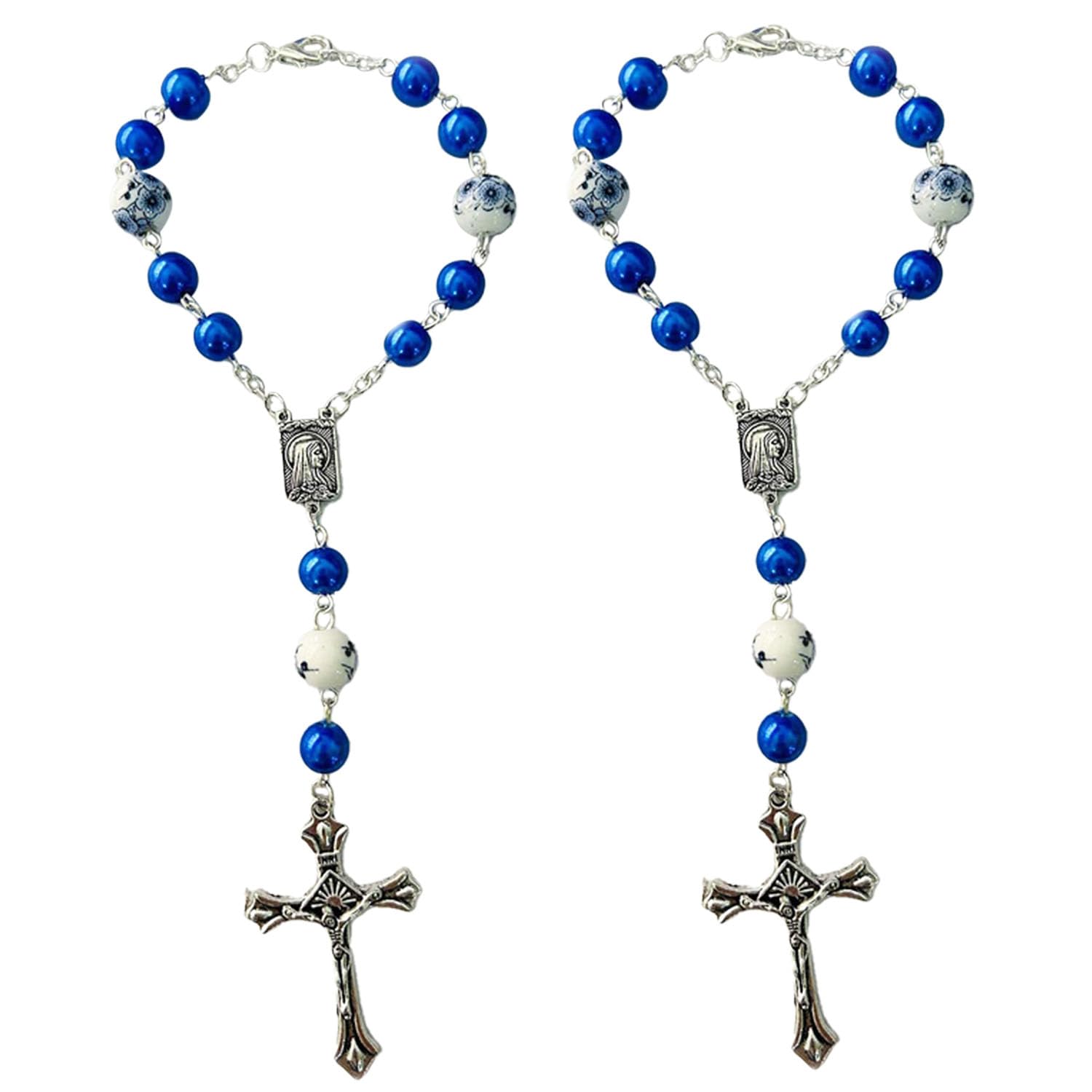 2 Pieces Car Rosary Car Mirror Hanging Accessories,Car Rosary&Cross Pendant Car Interior Accessories,Car Rearview Mirror Hanging