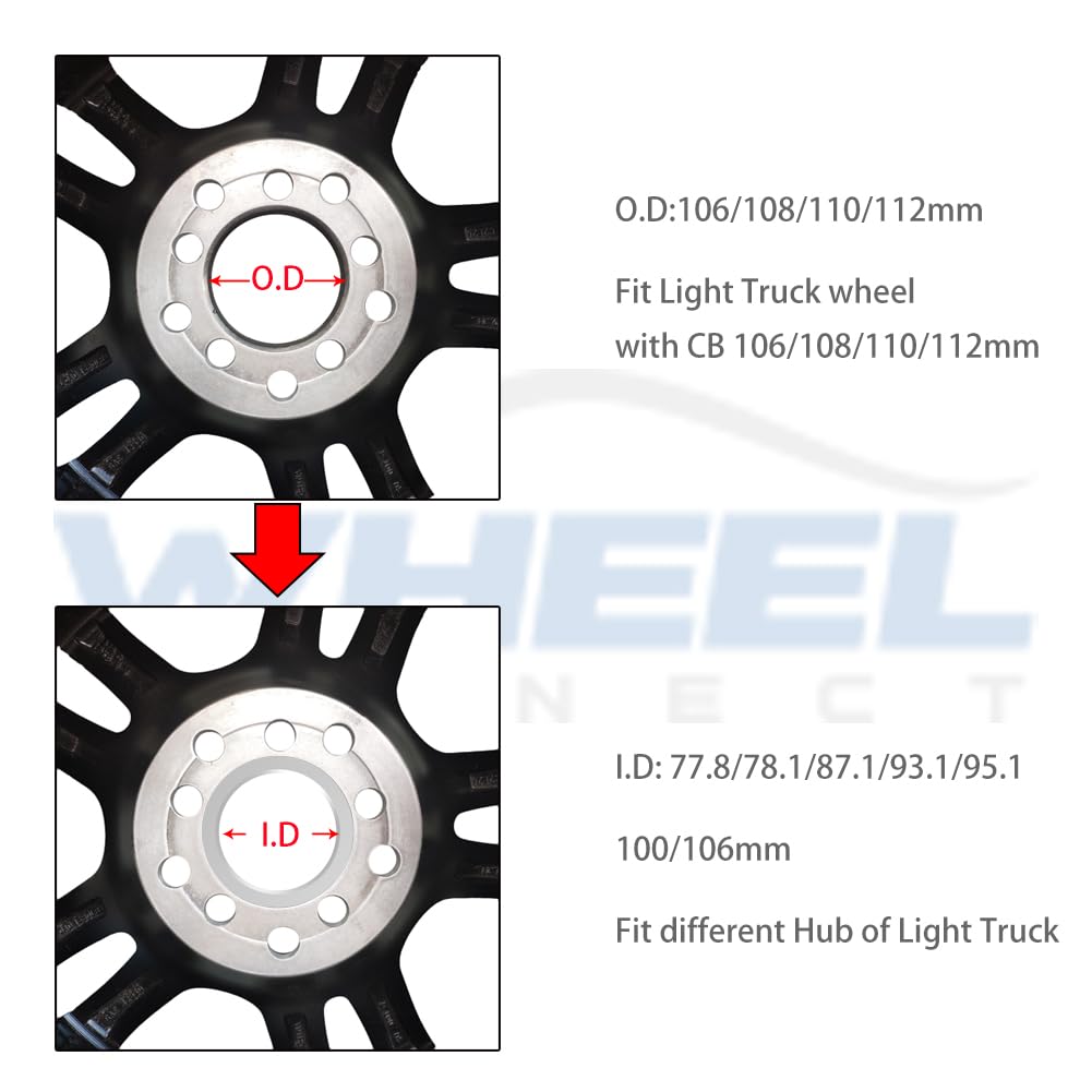 WHEEL CONNECT Aluminium Alloy Hub Centric Rings, Set of 4, OD 108mm ID 78.1mm, Perfect Fit for Wheel Alignment