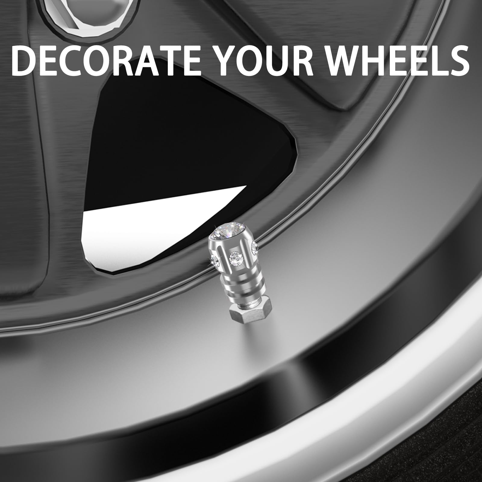 Quarkace Tire Valve Caps, Bling Valve Stem Caps With Sparkly Rhinestones, Tire Caps 4 Pack For Cars Suvs Trucks Motorcycles Bike