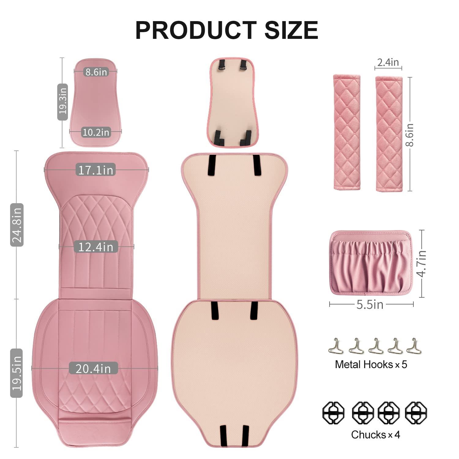 Beitk 2 Pack Leather Front Car Seat Covers, Universal Sideless Car Seat Protectors With Storage Pocket And Seat Belt Pads, Waterproof Automotive Seat Cover For Cars Trucks Suv(Pink)