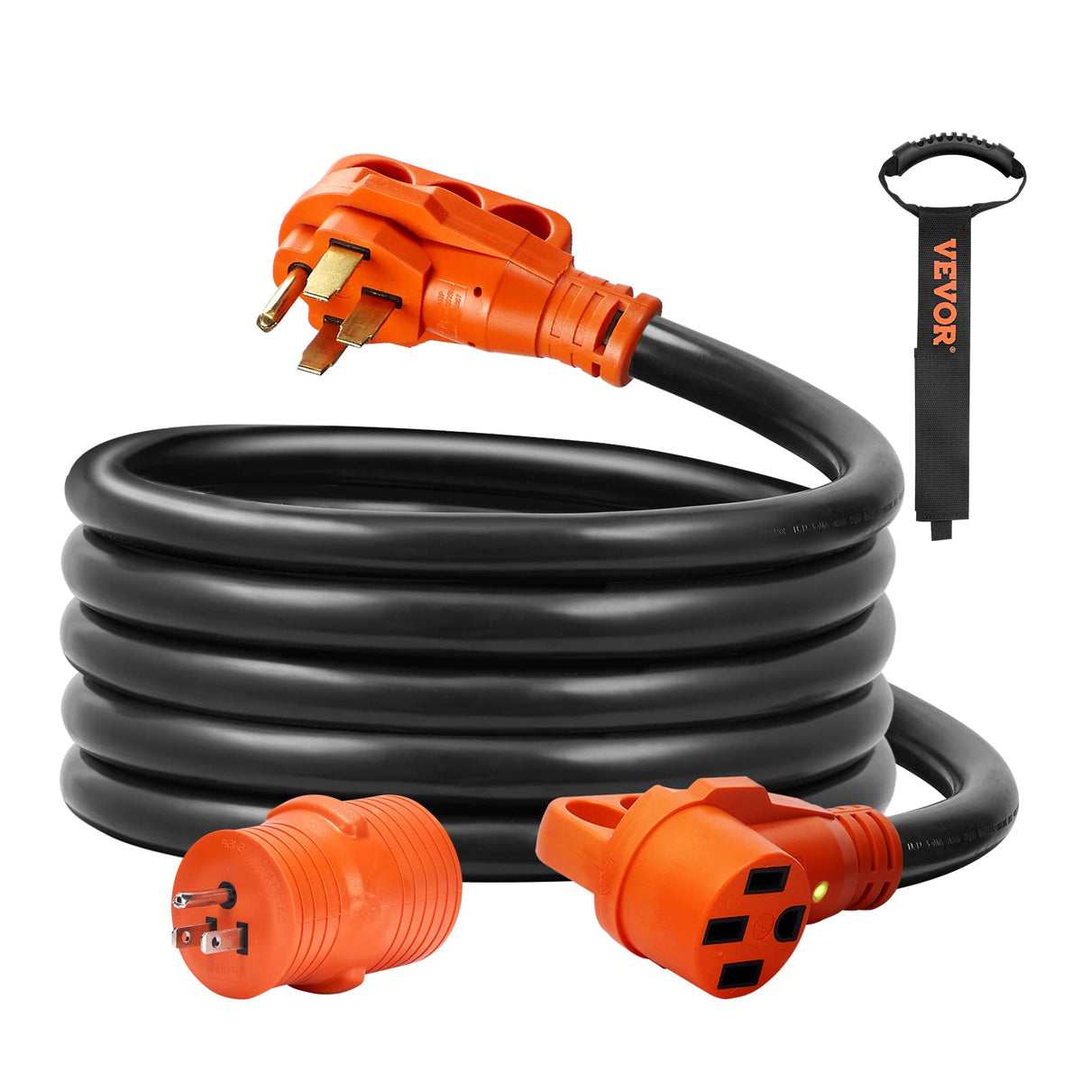Vevor 50 Amp Rv Extension Cord, 15 Ft, Heavy Duty Stw 6/3+8/1 Awg Rv Power Cord, Nema 14-50R Female Nema 14-50P Male Plug, For Rvs, Generators, Campers, Etl Listed