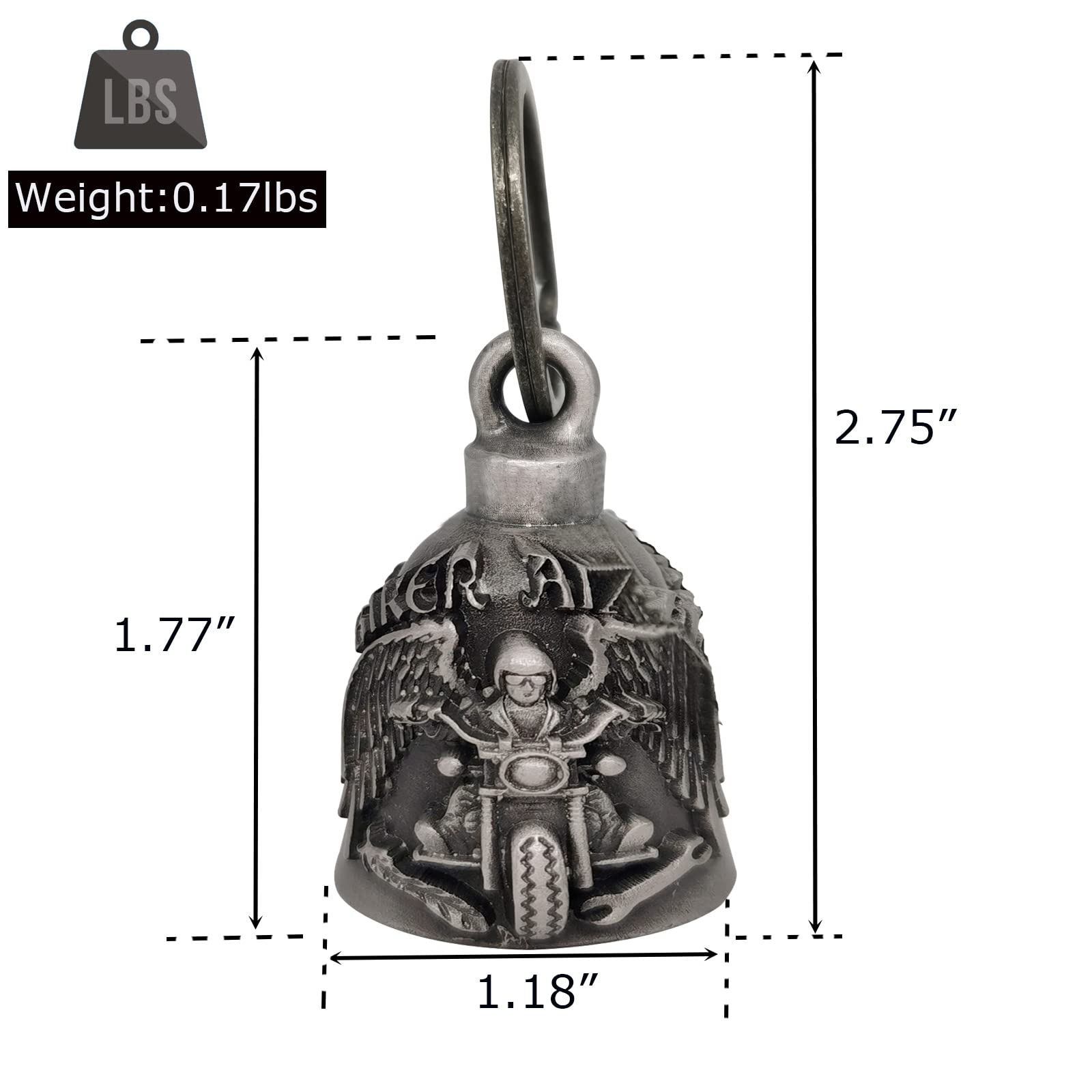 Dream Apparel Motorcycle ride bell for bikers,heavy spirit bells accessory and key chain for luck (DBL6-L Biker Angel)