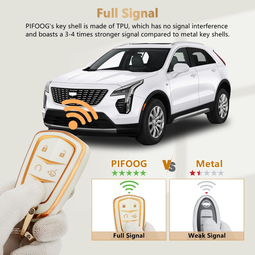 Pifoog Key Fob Cover Accessories For Cadillac Premium Tpu Keys Case Shell Keychain For Cadillac Xt5 Xt6 Xt4 Cts Ct6 Ats Srx Xts Smart Key Covers White Gold Girly Women