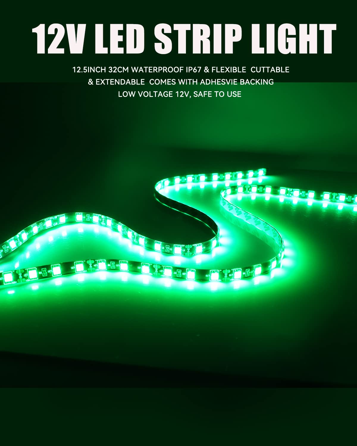 Car Led Strip Lights 24' Connectable Green 12V Led Light Strip For Cars Golf Cart Boat Marine Motorcycle Waterproof Led Strip, 4Pack