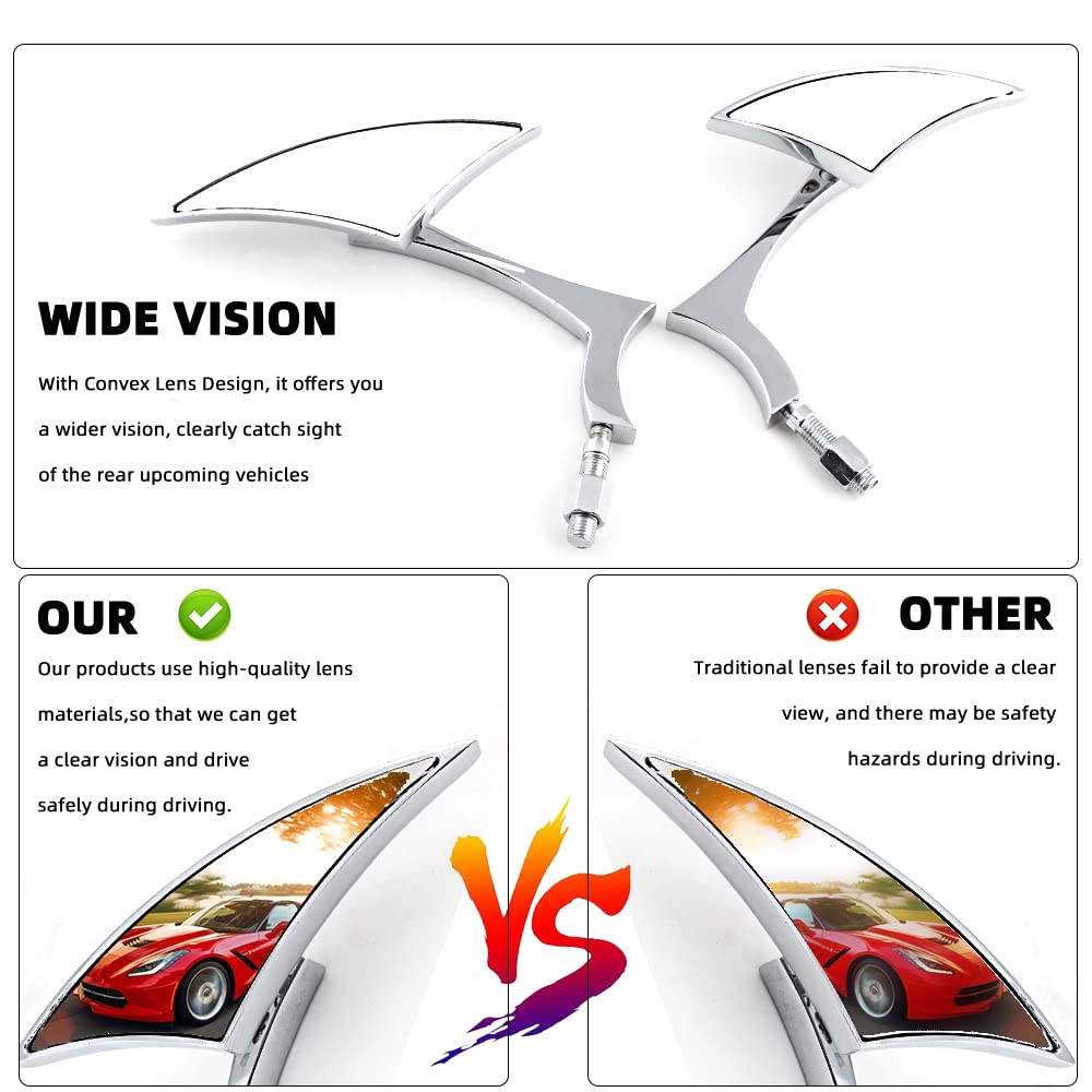 Goodfitment - Chrome Bat Shape Motorcycle Mirrors,Upgrade Rearview Motorcycle Mirrors Compatible With Harley Road King Sportster